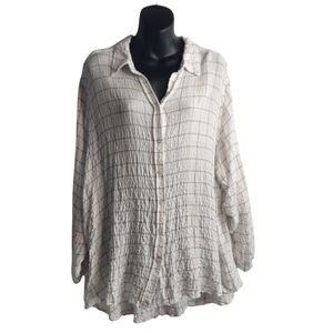 Jane + Delaney Women's White Plaid Textured Soft Button Up Shirt Sz 1X